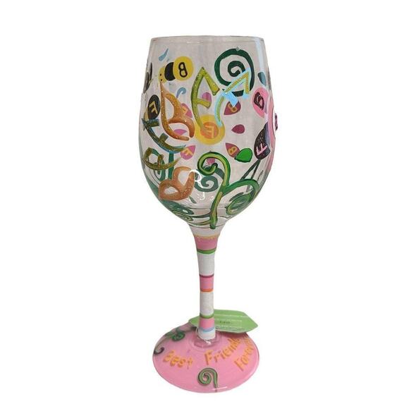 Lolita Dining Drinkware, Hand Painted "Best Friends Forever" Stemmed Wine Glass - Picture 5 of 11